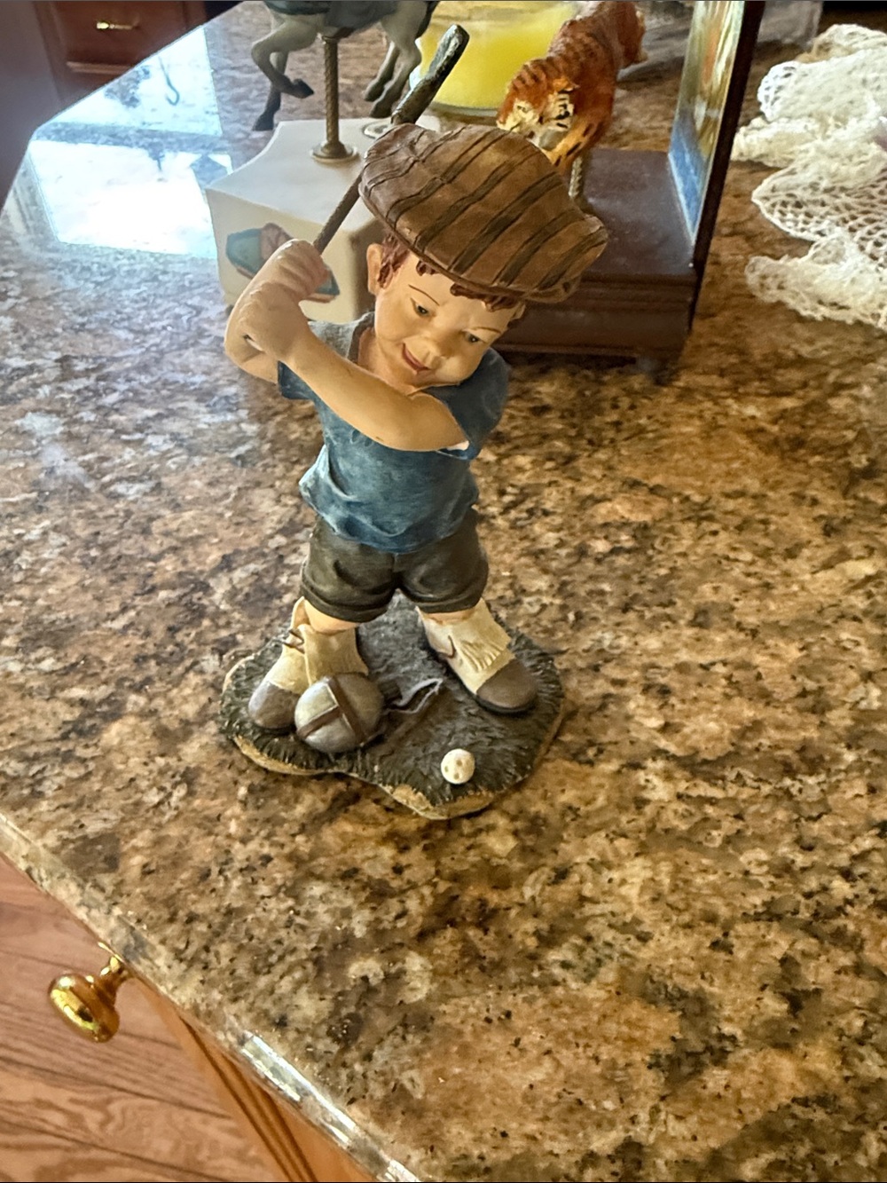 Blue and Brown Boy Golfer Figurine Home Accent